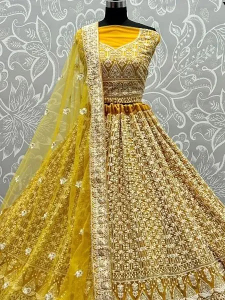 Womens Designer Bridal Wedding Collection Heavy Net Lehenga Choli with Sequins Work RE