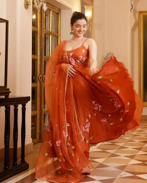 Buy Orange Printed Georgette Anarkali Kurti Set At Manufacturing Rates RE