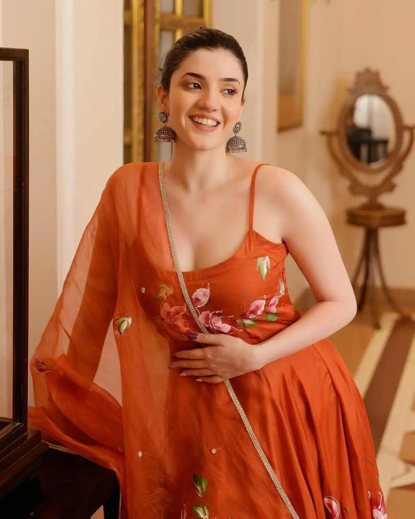 Buy Orange Printed Georgette Anarkali Kurti Set At Manufacturing Rates RE