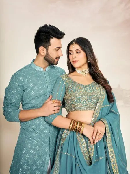 Mauve Soft Georgette Embroidered Wedding Wear Couple Wear Set RE