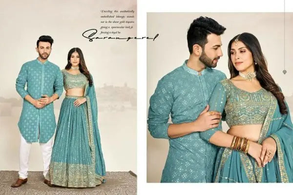 Mauve Soft Georgette Embroidered Wedding Wear Couple Wear Set RE