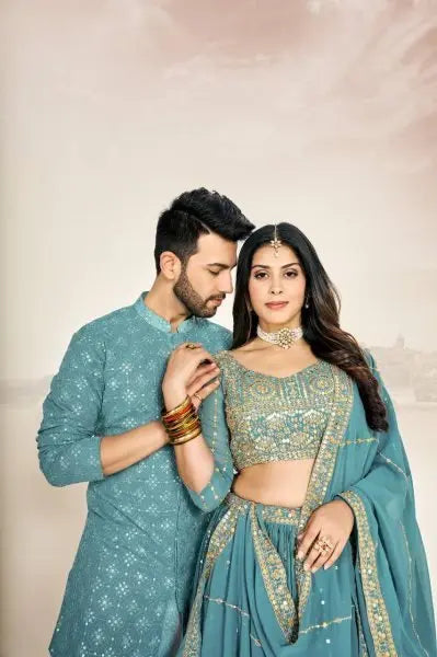 Mauve Soft Georgette Embroidered Wedding Wear Couple Wear Set RE