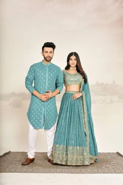 Mauve Soft Georgette Embroidered Wedding Wear Couple Wear Set RE