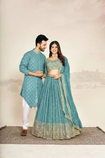 Mauve Soft Georgette Embroidered Wedding Wear Couple Wear Set RE