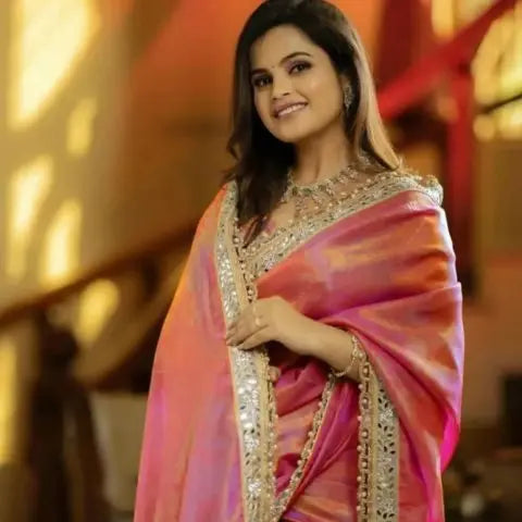 Premium Purple Net Saree with Embroidery and Mirror Work Designer Look RE