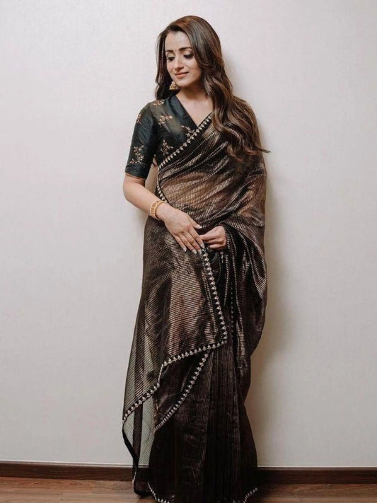 Designer Tissue Saree with Embroidered Blouse Inspired by Trisha Krishnan RE