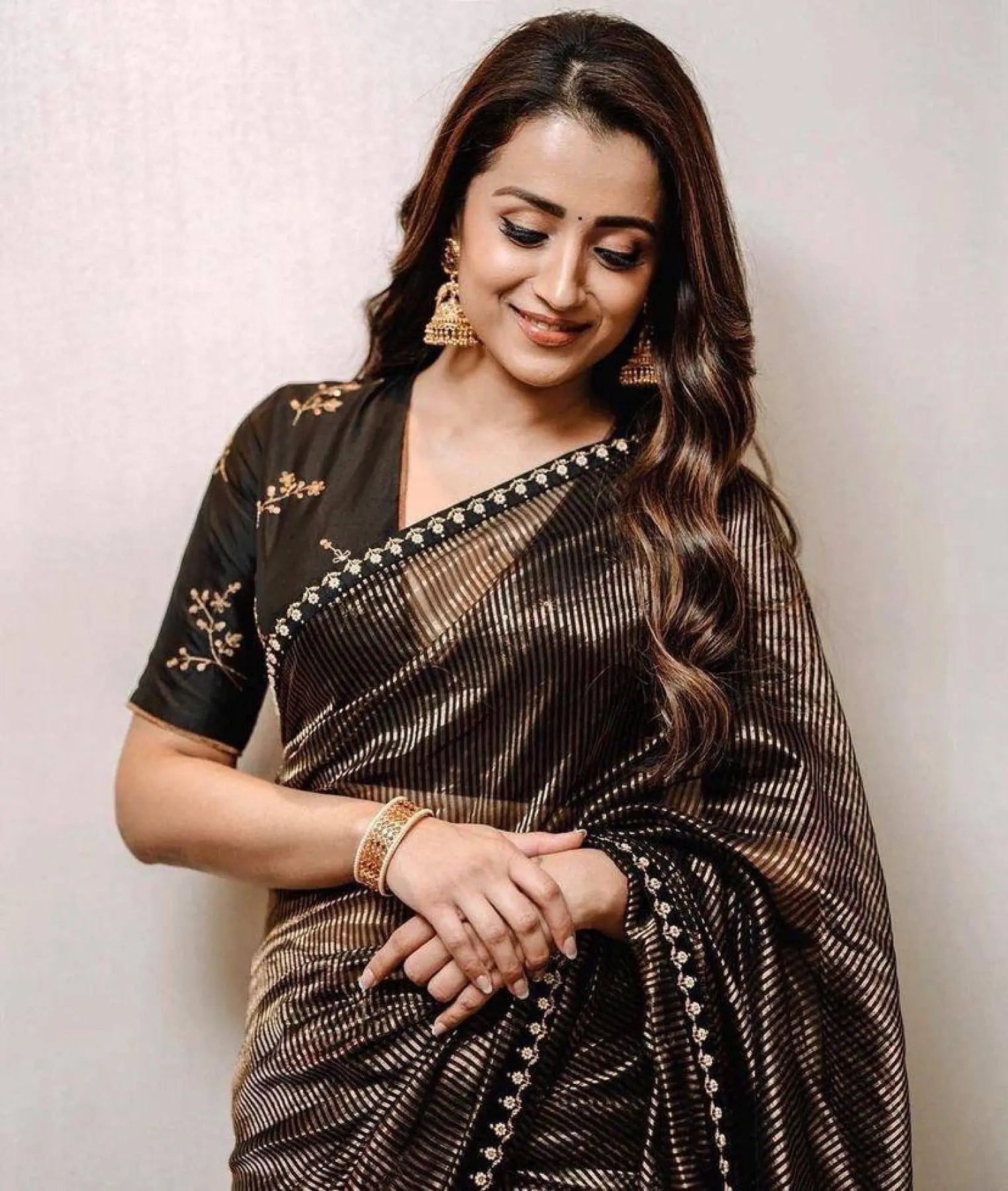 Designer Tissue Saree with Embroidered Blouse Inspired by Trisha Krishnan RE