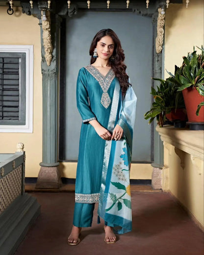 Dipali Embroidered Viscose Chanderi Straight Kurta with Jacquard Dupatta For Woman RE