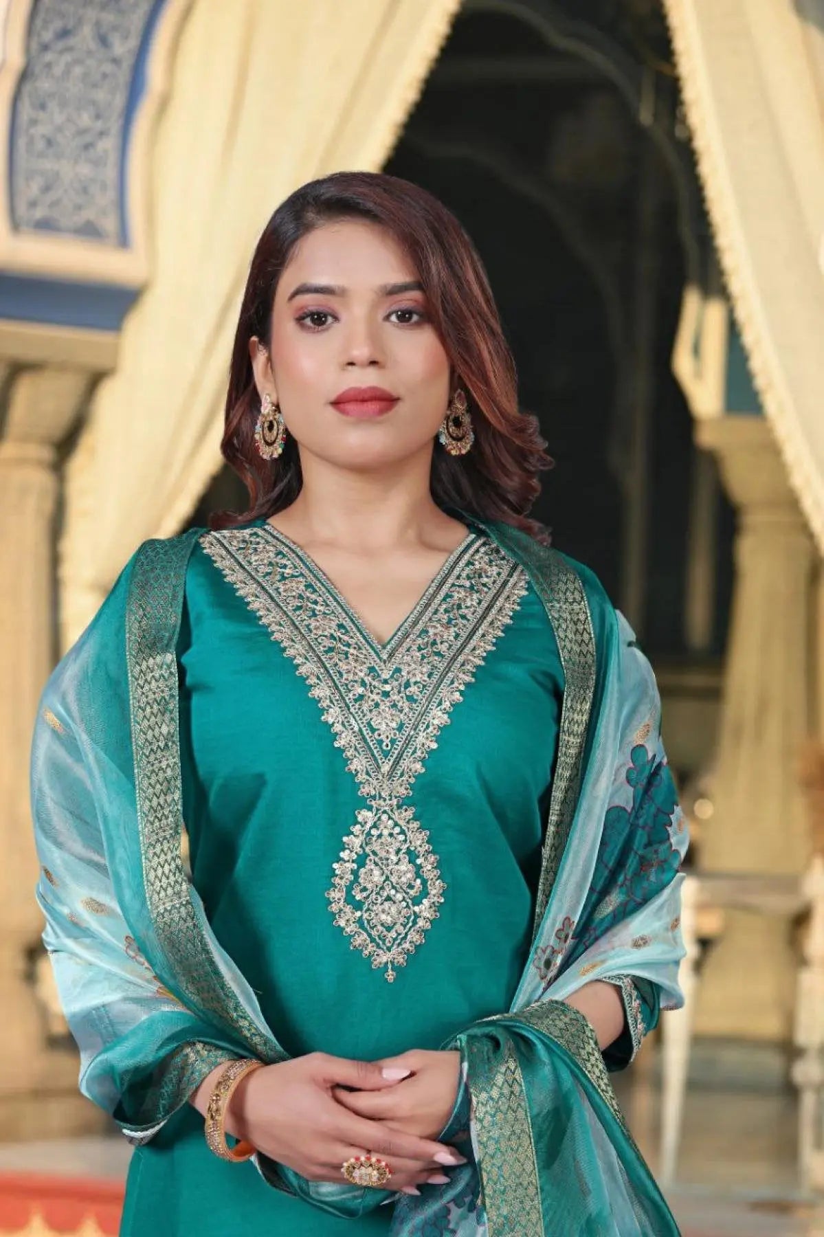 Dipali Embroidered Viscose Chanderi Straight Kurta with Jacquard Dupatta For Woman RE