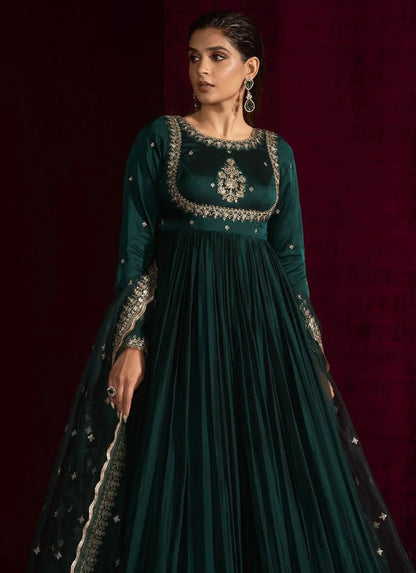 Dreamy Teal Green Japan Satin Anarkali Suit with Sequence Work For Party Wear RE
