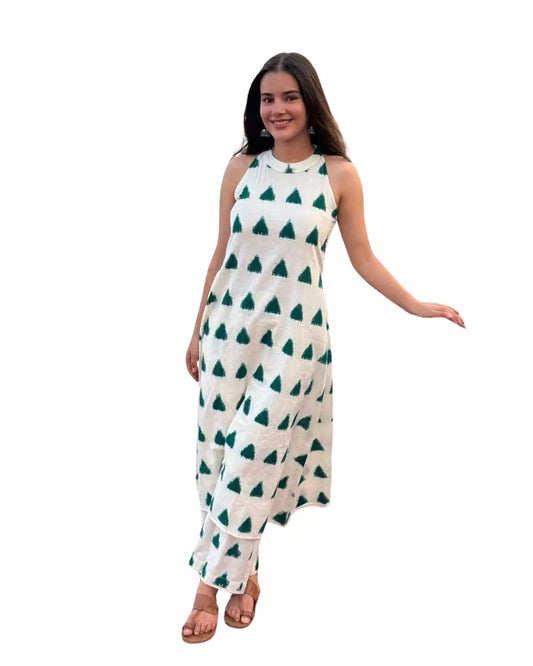 White Knee Length Kurta with Pant  For Women Size-M BazaarBag