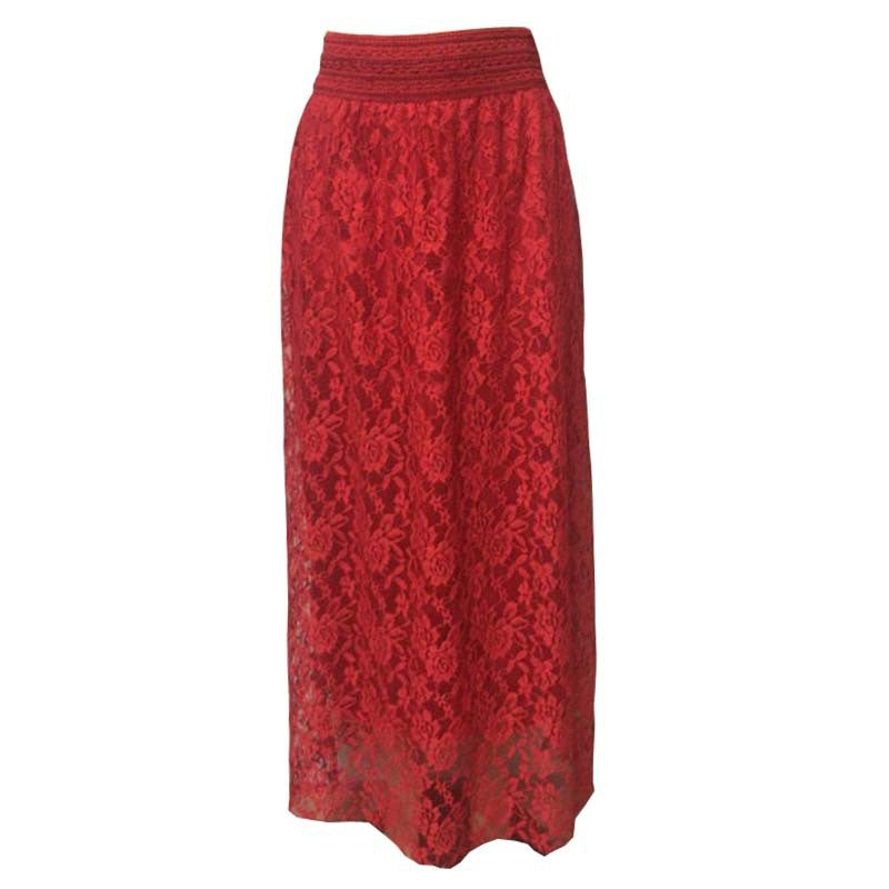 European And American Slim-fit Slimming High Waist Hollow-out Lace Skirt Mid-length  Big Hem Umbrella Skirt