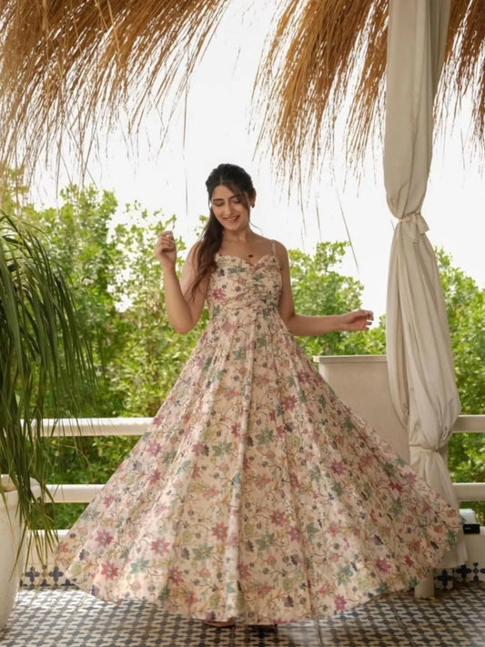 Elegant All Over Print Western Long Gown Bestselling Printed Maxi Dress RE