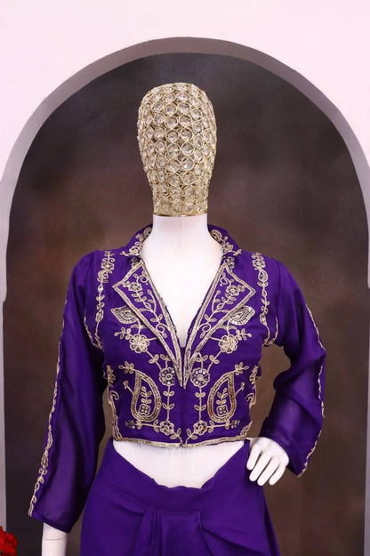 Elegant Two Piece Western Dhoti Set in Soft Chinon Silk Perfect for Celebration Wear RE