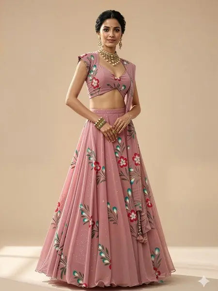 Modern Hand Painted Georgette Lehenga with Embellished Blouse for Wedding Guest Wear Attractive Sister