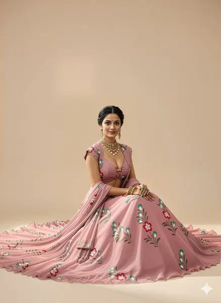 Modern Hand Painted Georgette Lehenga with Embellished Blouse for Wedding Guest Wear Attractive Sister