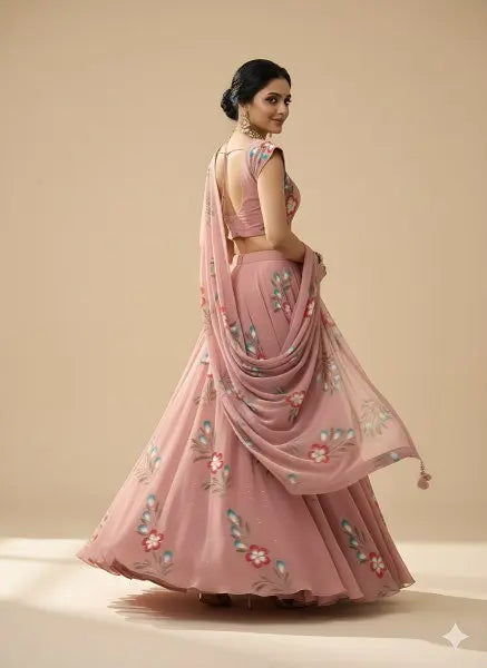 Modern Hand Painted Georgette Lehenga with Embellished Blouse for Wedding Guest Wear Attractive Sister