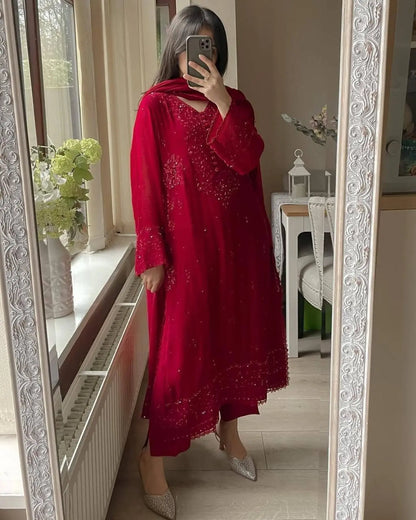 Georgette Suit with Palazzo and Sequence Work Dupatta for Wedding Outfit / Festival Wear RE