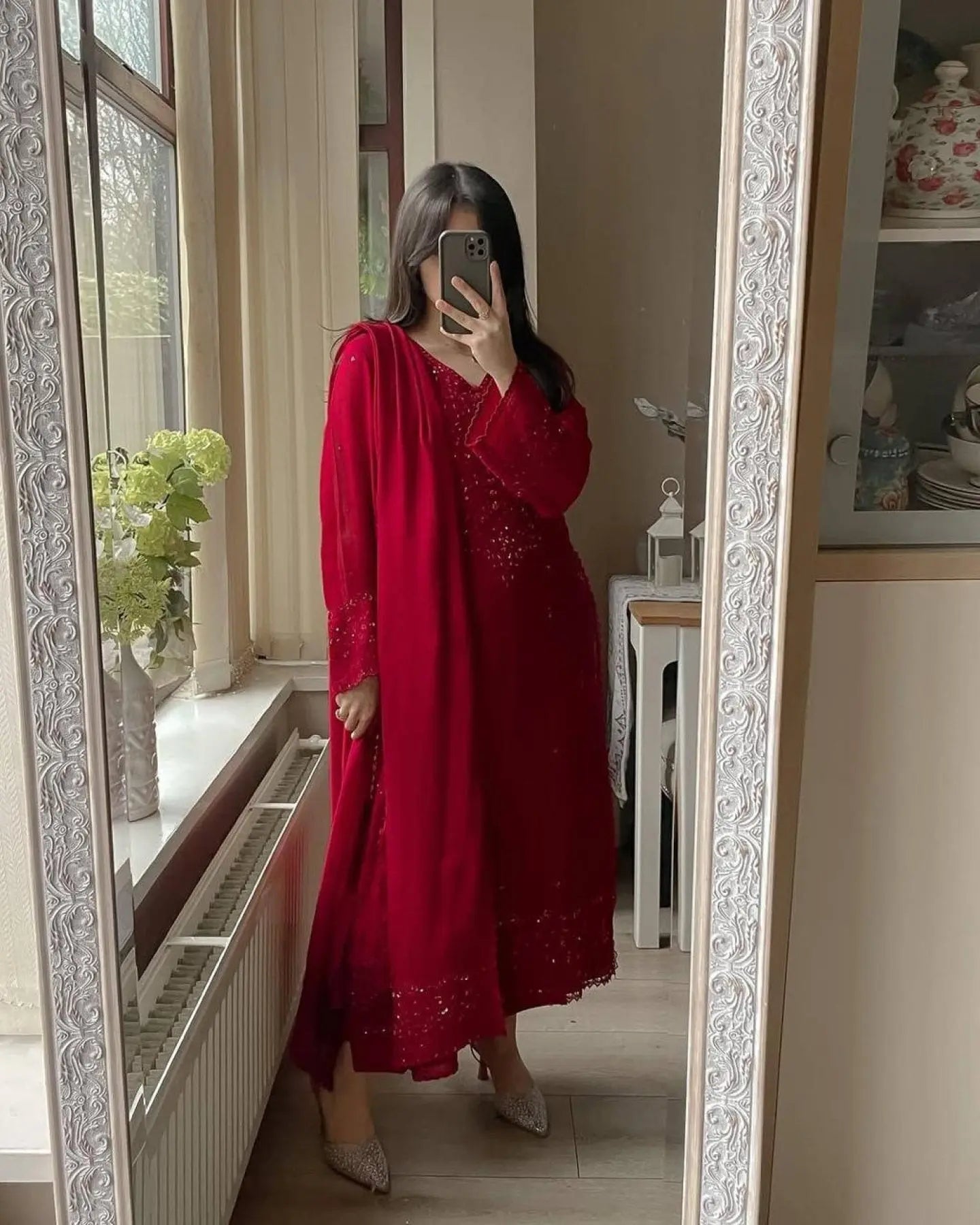 Georgette Suit with Palazzo and Sequence Work Dupatta for Wedding Outfit / Festival Wear RE