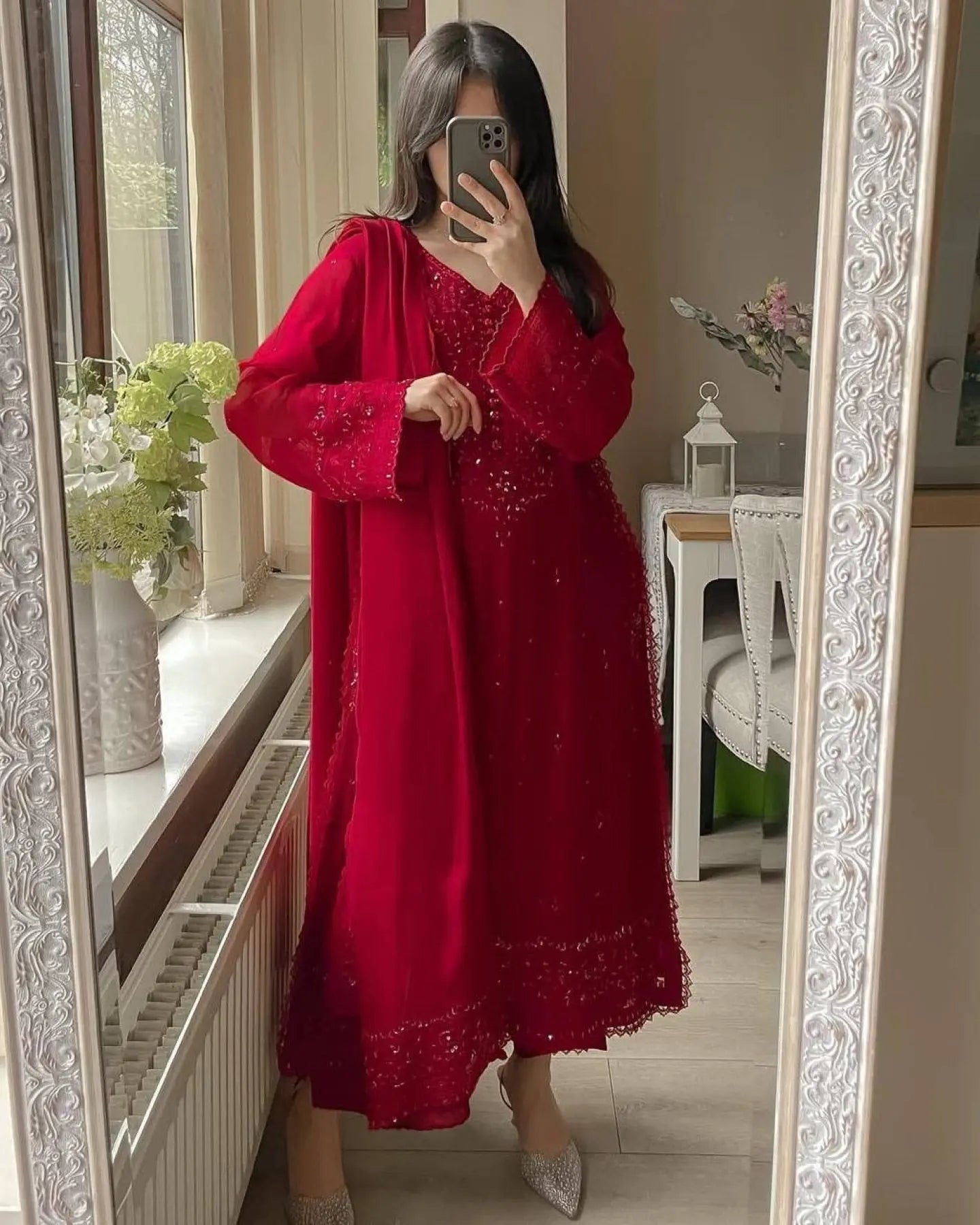 Georgette Suit with Palazzo and Sequence Work Dupatta for Wedding Outfit / Festival Wear RE
