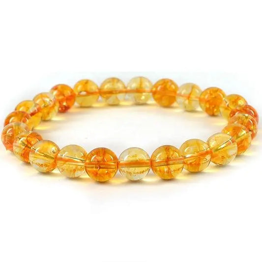 HANDMADEAURA Bracelet, Reiki Natural Citrine tumble Bracelet 8 mm, Round Bead Bracelet for Wealth Protection, Genuine Gemstone Beads for Calming, Stress Relief & Spiritual Healing - Natural HANDMADEAURA
