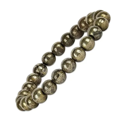 HANDMADEAURA Bracelet, Reiki Natural Pyrite Bracelet 8 mm, Round Bead Bracelet for Wealth Protection, Genuine Gemstone Beads for Calming, Stress Relief & Spiritual Healing - Natural HANDMADEAURA