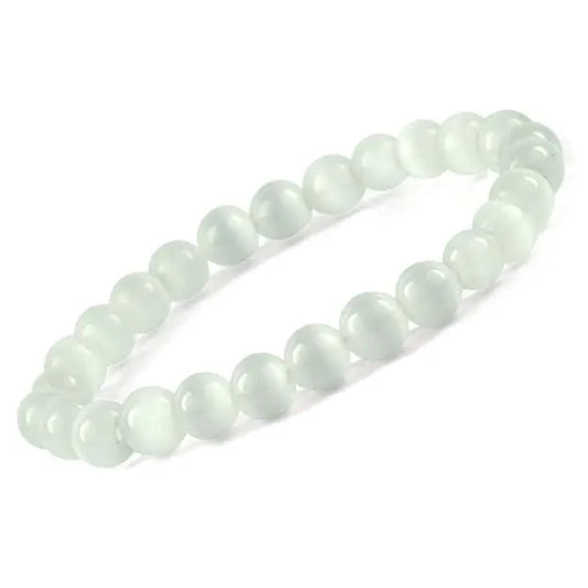 HANDMADEAURA Bracelet, Reiki Natural Monalisa Selenite Bracelet 8 mm, Round Bead Bracelet for Wealth Protection, Genuine Gemstone Beads for Calming, Stress Relief & Spiritual Healing - Natural HANDMADEAURA