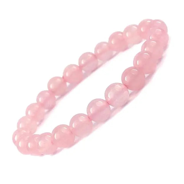 HANDMADEAURA Bracelet, Reiki Natural Rose Quartz Tumble Bracelet 8 mm, Round Bead Bracelet for Wealth Protection, Genuine Gemstone Beads for Calming, Stress Relief & Spiritual Healing - Natural HANDMADEAURA