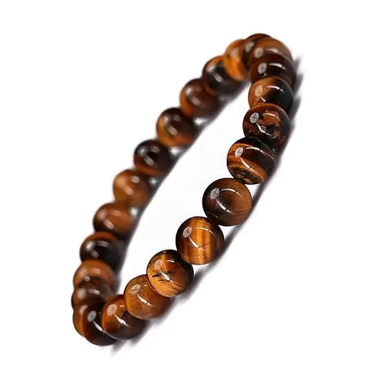 HANDMADEAURA Bracelet, Reiki Natural TigerEye Bracelet 8 mm, Round Bead Bracelet for Wealth Protection, Genuine Gemstone Beads for Calming, Stress Relief & Spiritual Healing - Natural HANDMADEAURA