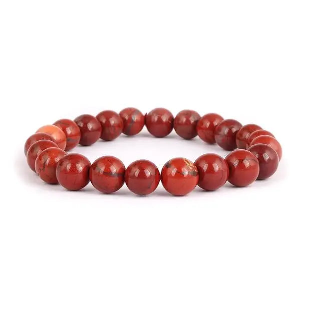 HANDMADEAURA Bracelet, Reiki Natural Red Jaspire Bracelet 8 mm, Round Bead Bracelet for Wealth Protection, Genuine Gemstone Beads for Calming, Stress Relief & Spiritual Healing - Natural HANDMADEAURA