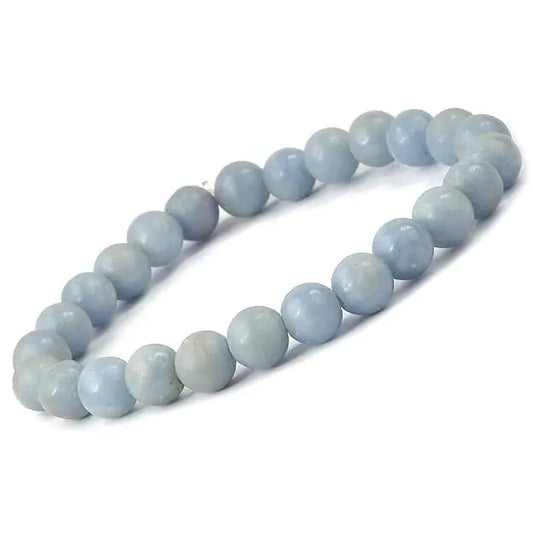 HANDMADEAURA Bracelet, Reiki Natural Angelite Bracelet 8 mm, Round Bead Bracelet for Wealth Protection, Genuine Gemstone Beads for Calming, Stress Relief & Spiritual Healing - Natural HANDMADEAURA