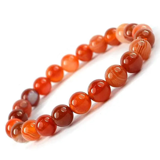 HANDMADEAURA Carnelian Bracelet Natural Crystal Stone 8 Mm Beads Bracelet Round Shape For Reiki Healing And Crystal Healing Stone (Color : Red/Orange, Unisex Adult) HANDMADEAURA