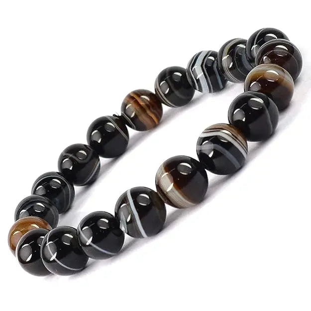 HANDMADEAURA Bracelet, Reiki Natural Sulemani Hakik Bracelet 8 mm, Round Bead Bracelet for Wealth Protection, Genuine Gemstone Beads for Calming, Stress Relief & Spiritual Healing - Natural HANDMADEAURA