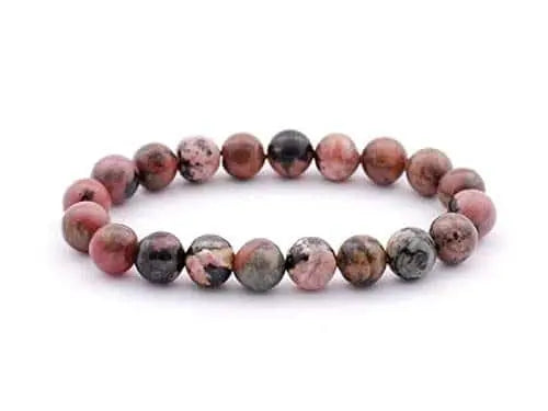 HANDMADEAURA Bracelet, Reiki Natural Pink Rhodonite Bracelet 8 mm, Round Bead Bracelet for Wealth Protection, Genuine Gemstone Beads for Calming, Stress Relief & Spiritual Healing - Natural HANDMADEAURA