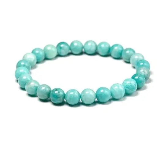 HANDMADEAURA Bracelet, Reiki Natural AmAZ-onite Bracelet 8 mm, Round Bead Bracelet for Wealth Protection, Genuine Gemstone Beads for Calming, Stress Relief & Spiritual Healing - Natural HANDMADEAURA
