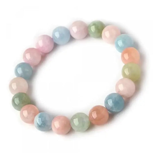 HANDMADEAURA Bracelet, Reiki Natural Morganite Bracelet 8 mm, Round Bead Bracelet for Wealth Protection, Genuine Gemstone Beads for Calming, Stress Relief & Spiritual Healing - Natural HANDMADEAURA