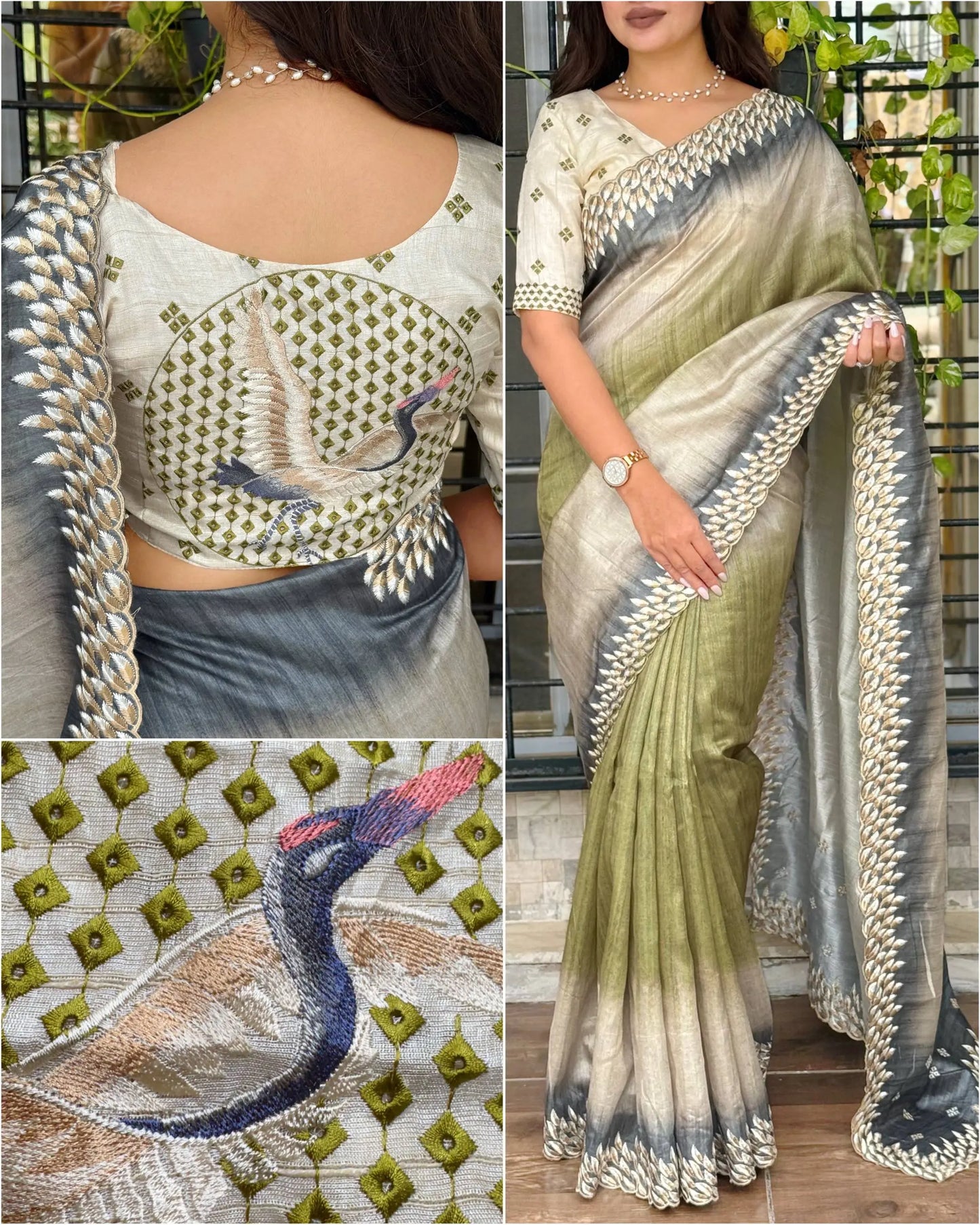 Elegant Silk Saree with Embroidered Peacock Blouse | Designer Party Wear Saree RE