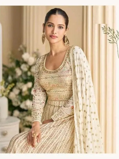 Sayuri Parampara Free Size Stitched Georgette Gown Premium Partywear 3 Piece Set RE