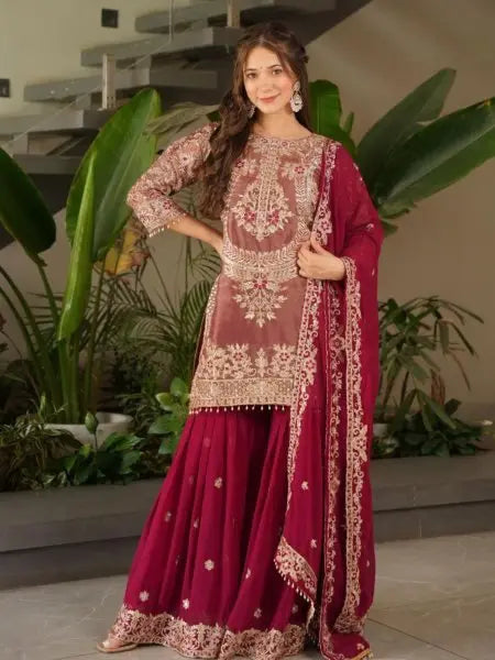 Sharara Suit with Coding Embroidery Work at Party Wear RE