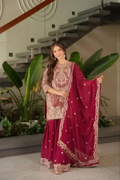 Sharara Suit with Coding Embroidery Work at Party Wear RE