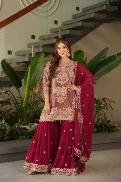 Sharara Suit with Coding Embroidery Work at Party Wear RE