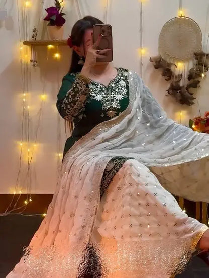 Designer  Sharara Set with White Palazzo and Net Dupatta for Festive Wear RE