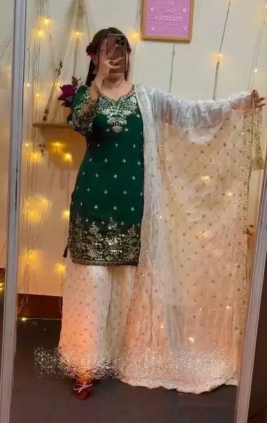Designer  Sharara Set with White Palazzo and Net Dupatta for Festive Wear RE