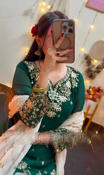 Designer  Sharara Set with White Palazzo and Net Dupatta for Festive Wear RE