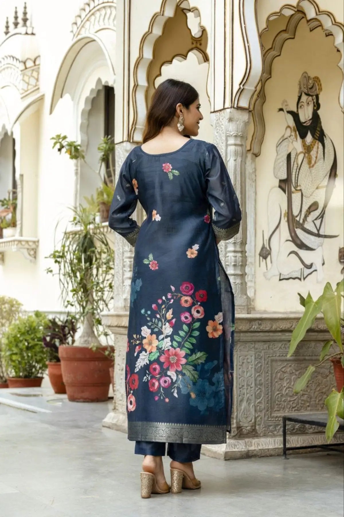 Chanderi Cotton Kurta Set with Printed Dupatta and Viscose Bottom Elegant Party Outfit RE