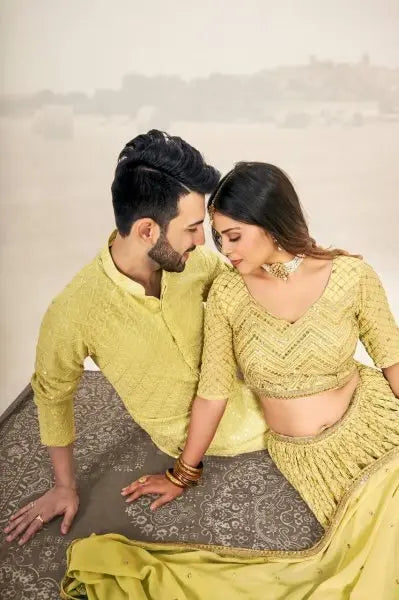 Mauve Soft Georgette Embroidered Wedding Wear Couple Wear Set RE