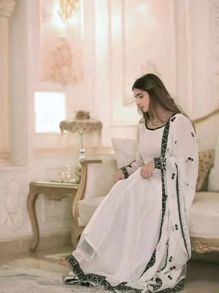 Heavy Faux Georgette Embroidered Anarkali Gown with Sequins & Dupatta Ready to Wear Set RE