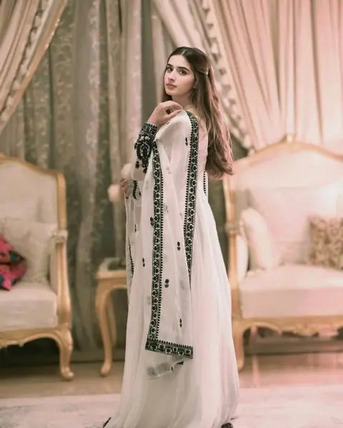 Heavy Faux Georgette Embroidered Anarkali Gown with Sequins & Dupatta Ready to Wear Set RE