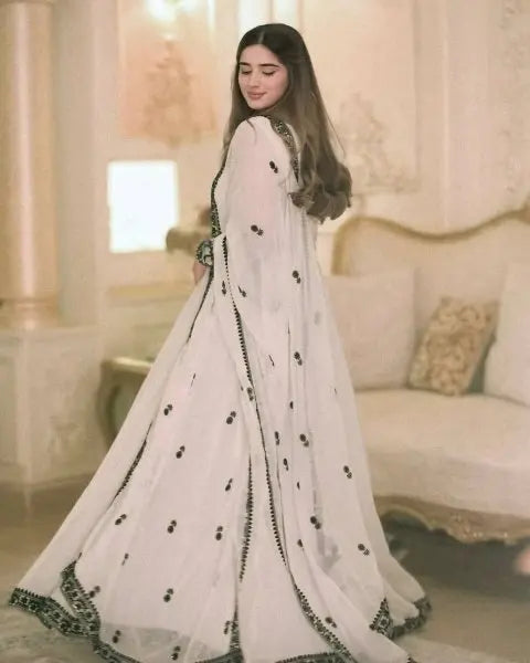 Heavy Faux Georgette Embroidered Anarkali Gown with Sequins & Dupatta Ready to Wear Set RE