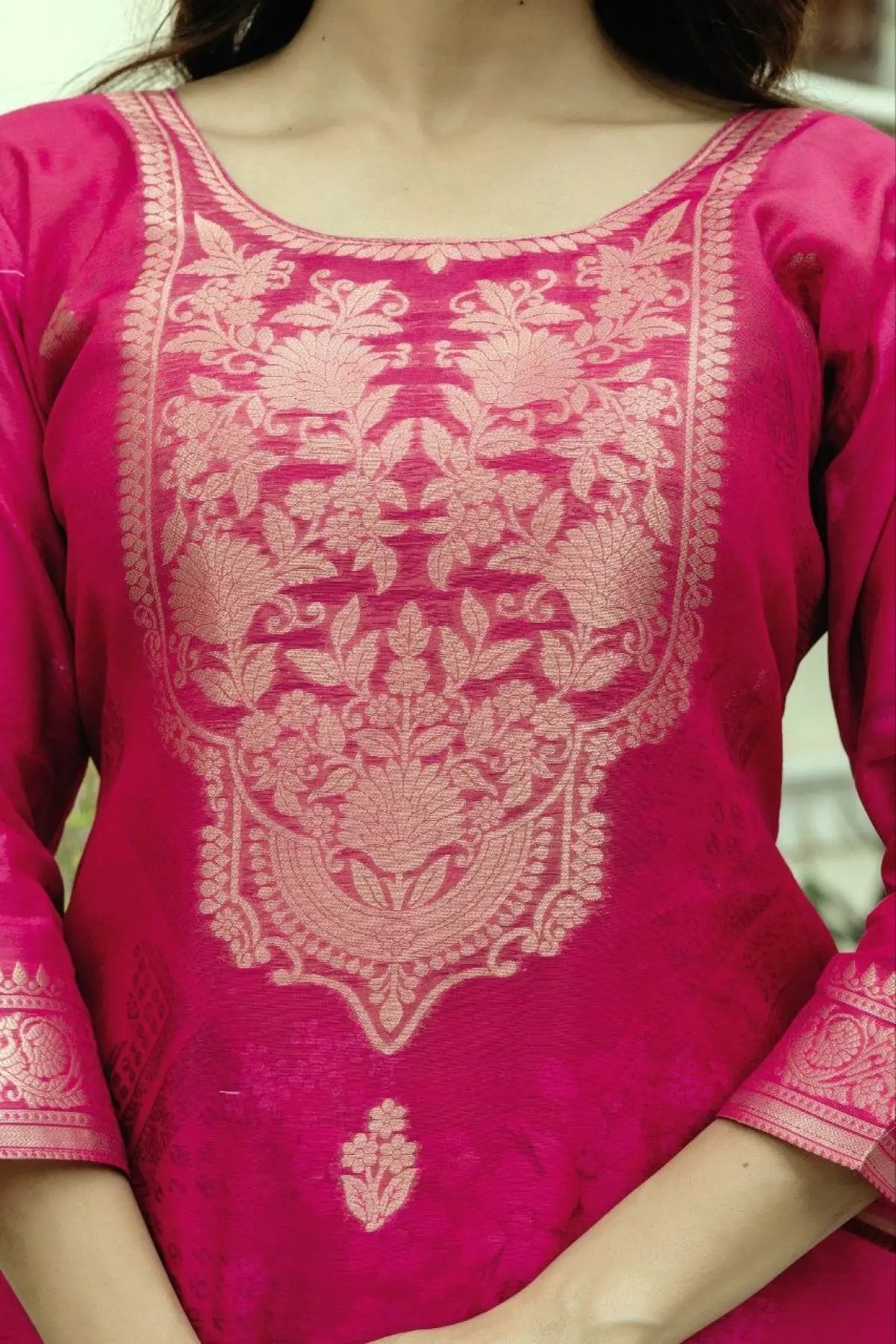 Chanderi Cotton Kurta Set with Printed Dupatta and Viscose Bottom Elegant Party Outfit RE
